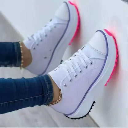 Zapatillas de Lona Clásicas para Mujeres - Zapatos Casual de Plataforma Blanca con Cordones