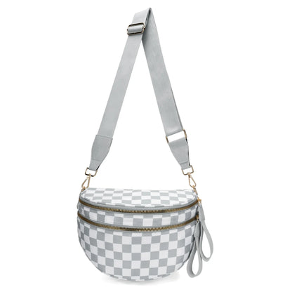 Casual women's checkered fanny pack – large capacity bum bag, adjustable crossbody mommy travel bag