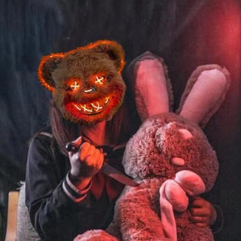 Halloween LED Mask Faux Fur Bunny Bear Cosplay Spooky