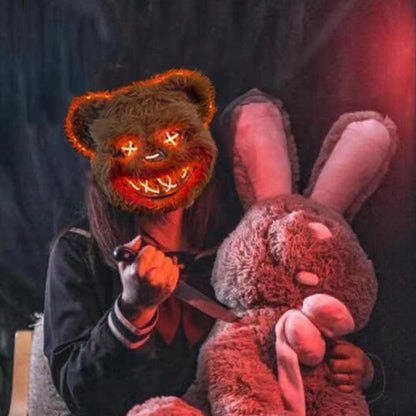 Halloween LED Mask Faux Fur Bunny Bear Cosplay Spooky