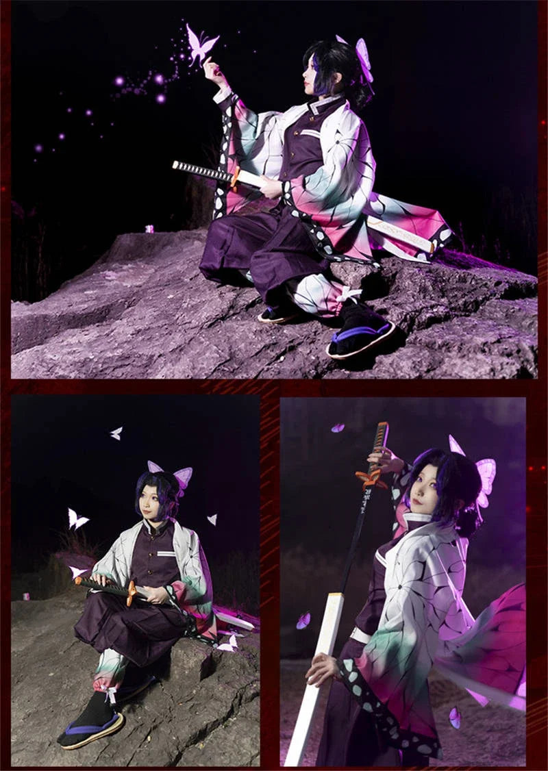 Demon Slayer Kochou Shinobu Kimono Cosplay Costume Set with Wig for Kids Adults Halloween 2026