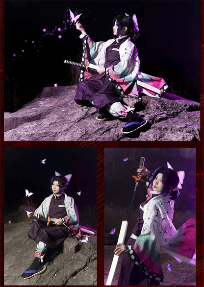 Demon Slayer Kochou Shinobu Kimono Cosplay Costume Set with Wig for Kids Adults Halloween 2026