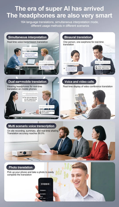 AI Translation Earbuds With Noise Canceling Ear Hook Sports