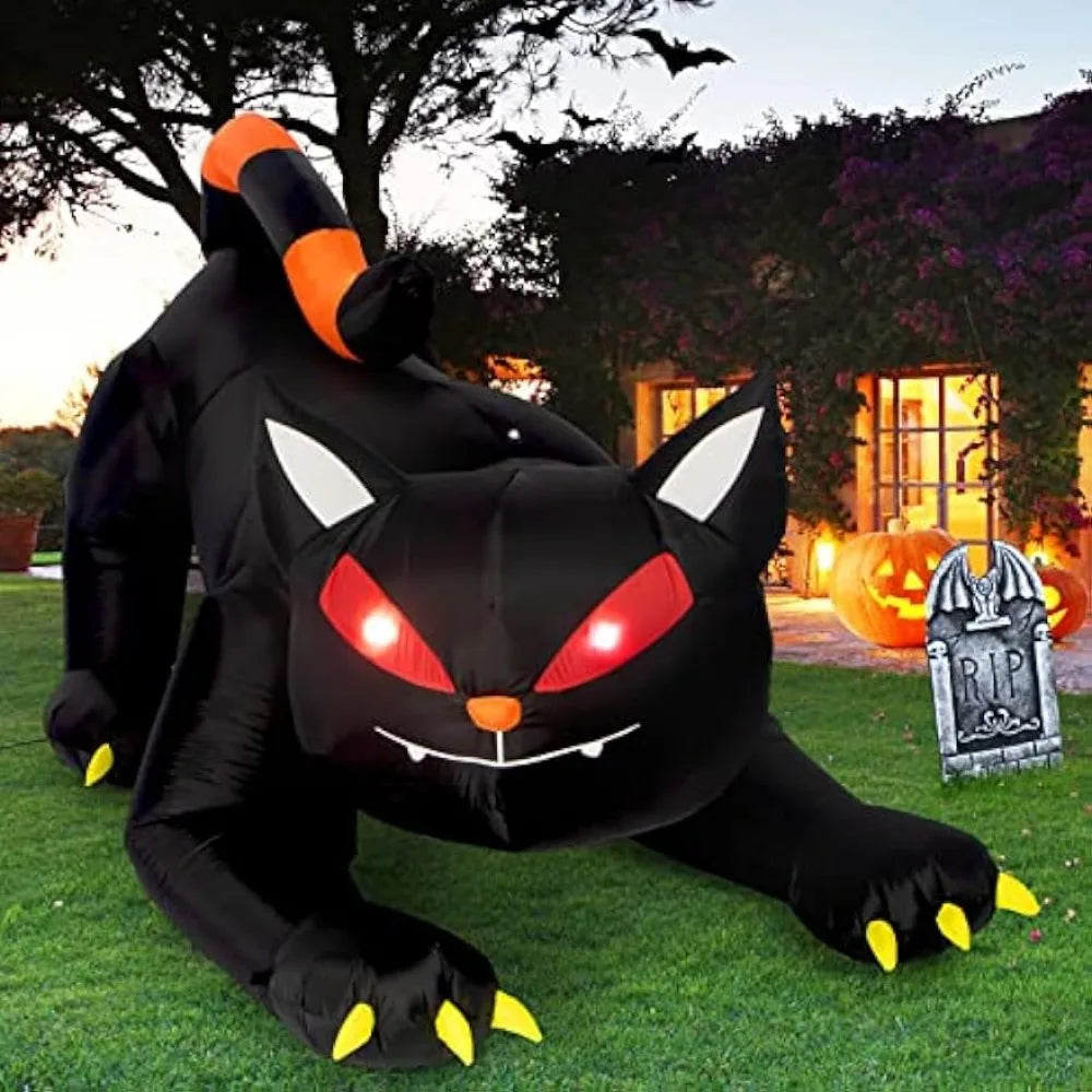 Opblaasbare zwarte kat van 7-Foot met Halloween-LED voor buiten, feest- en tuindecoratie 2026