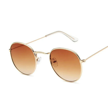 Vintage Small Round Sunglasses for Women - Classic Retro Mirror Fashion Shades Lunette De Soleil