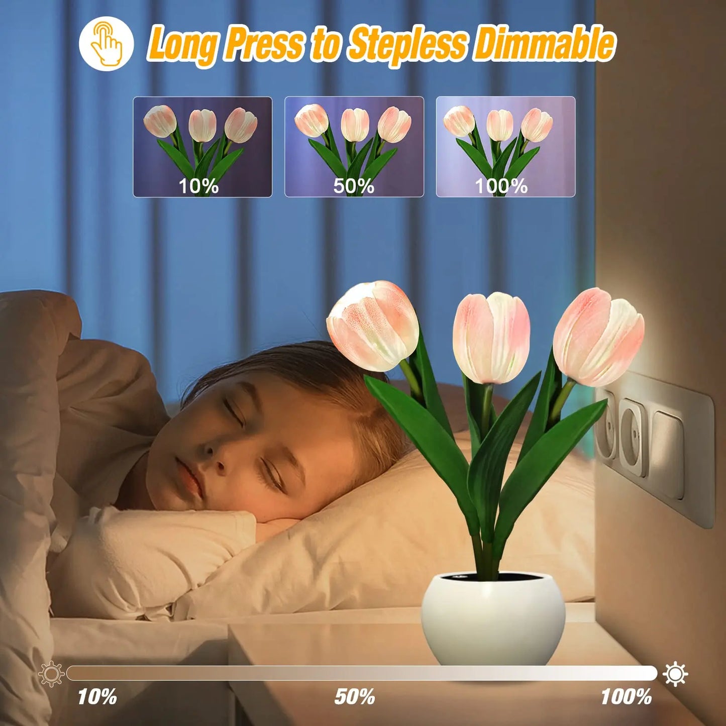 LED natlys tulipan bordlampe romantisk stemningsblomst lys efterår 2025 hjemmedekoration gave