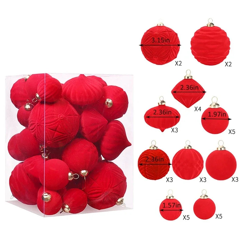 Ornements d'arbre de noël en velours floqué, boules suspendues en peluche pour décoration de maison Festive, décoration de fête de vacances 35 pièces