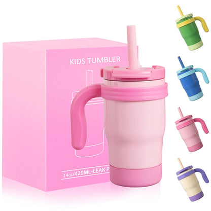 Botella Térmica para Niños 420ML Vaso Aislado de Acero Inoxidable con Asa y Pajilla, Regalo de Navidad 2025