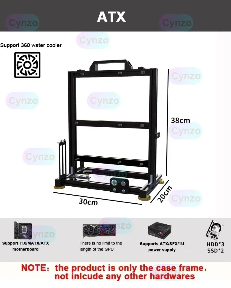 Boîtier PC ATX à cadre ouvert Rack modulaire refroidissement par eau et air