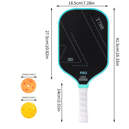 Racchetta da pickleball in fibra di carbonio grezza con nucleo in polimero da 16MM e impugnatura in pelle sintetica per un controllo e una rotazione migliorati