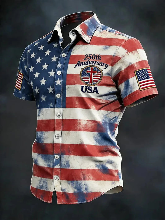 Breathable men's polo shirt – flag-printed USA 250th anniversary design, Fourth of July casual wear