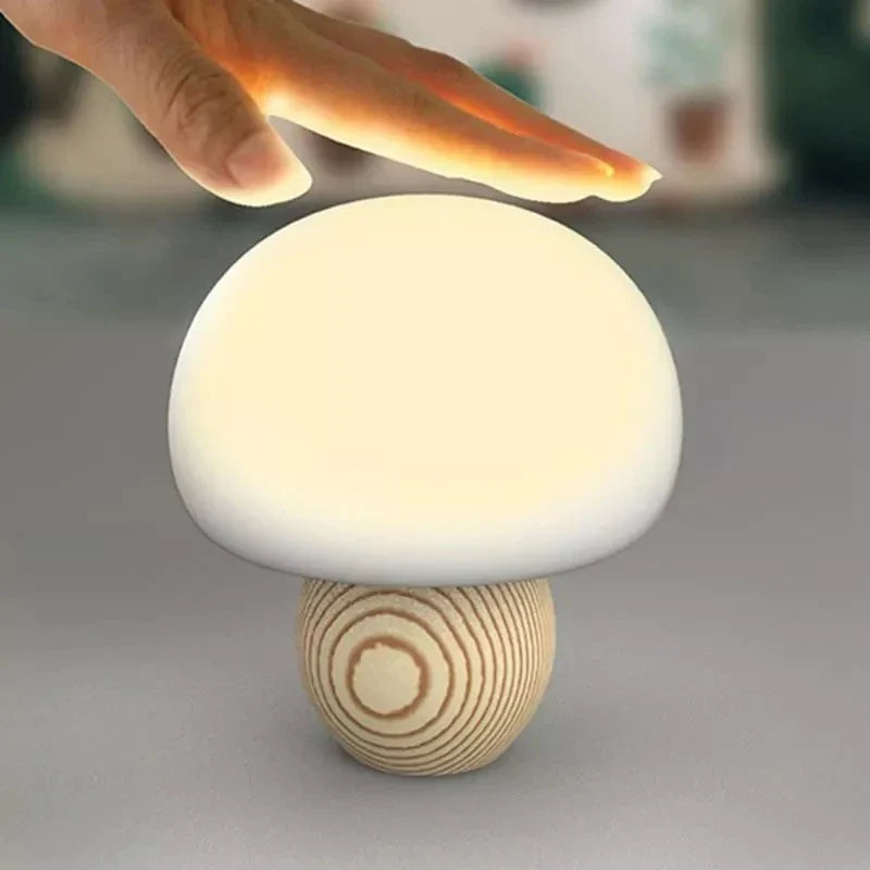 Nachtlicht Silikon Pilzlampe Touch-Steuerung Holzsockel Zurück Zur Schule 2025 Gemütliches Kinder Geschenk Timer