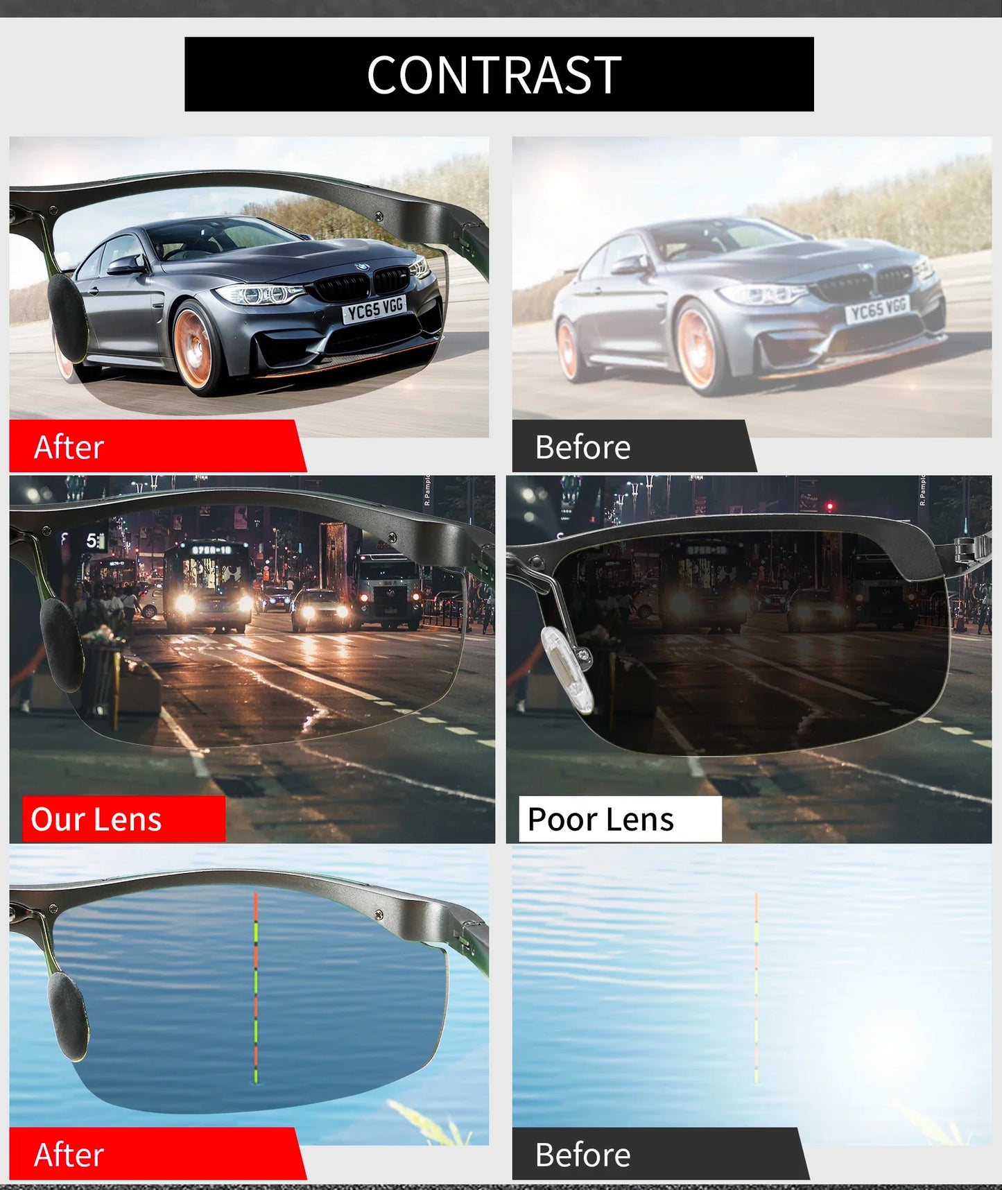 Solbriller fotokromatiske polariserte UV400 kantløse kjørebriller, dag- og nattsyn, lett ramme VT2173