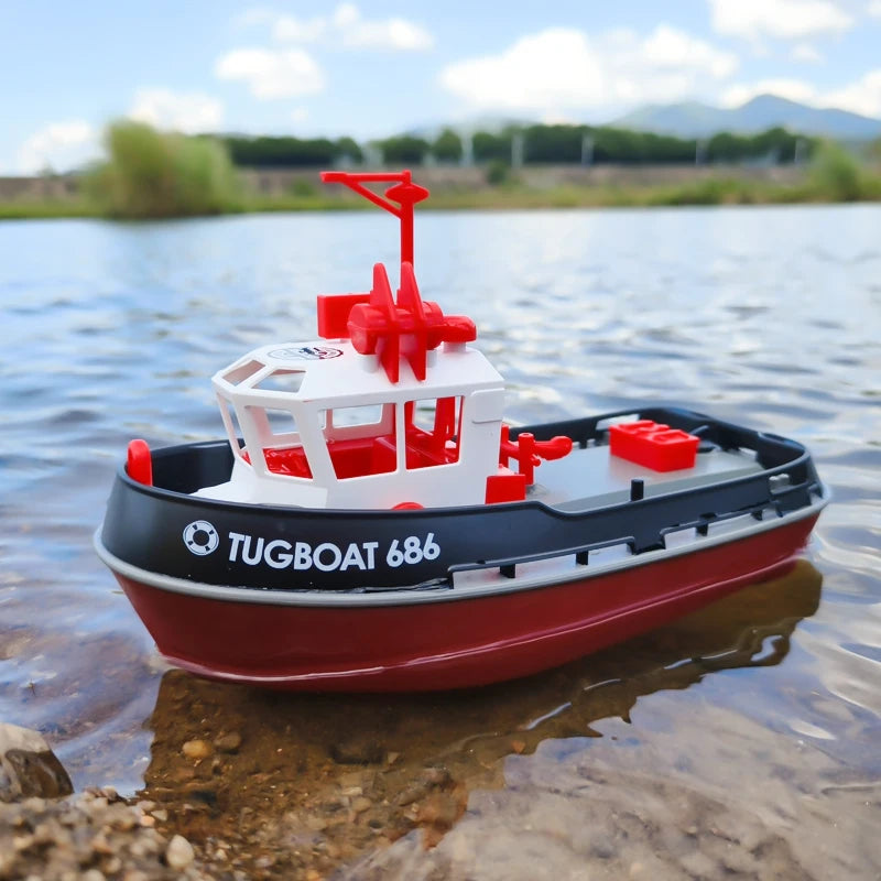 Powerful Dual Motor RC Tugboat Model - 1:72 Electric Remote Control Boat for Boys, Wireless Fun