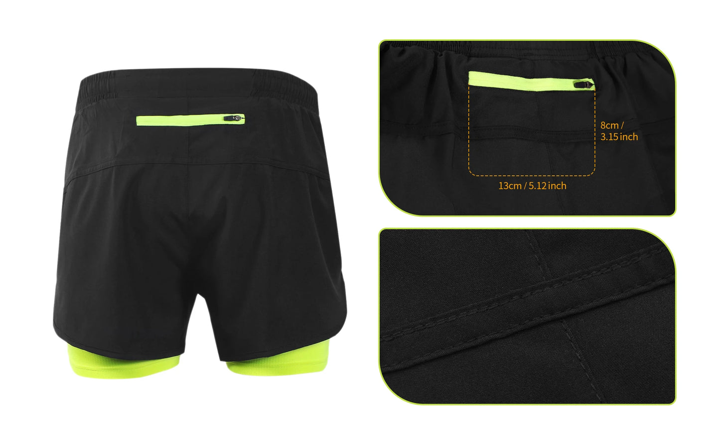 Stretchy men's 2-in-1 running shorts - longer liner, polyester blend, for jogging and gym