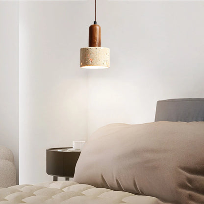 Lámpara colgante japonesa Japandi de madera y lámpara de noche de travertino