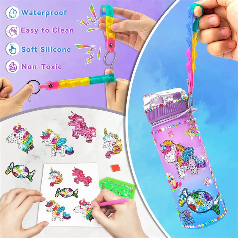 Kit fai da te con bottiglia d'acqua con sirena e unicorno per ragazze - Divertente regalo di compleanno per arti e mestieri con portachiavi Fidget