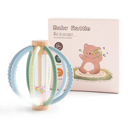 Baby Rattle Silicone Teether Wooden Newborn Sensory Toys