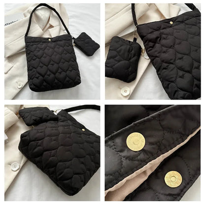 Cozy women's quilted tote – padded square shoulder bag, polyester, casual everyday