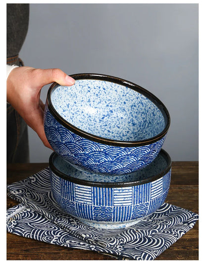 Ciotola per noodle Qinghai Wave dipinta a mano Ciotola in ceramica vintage