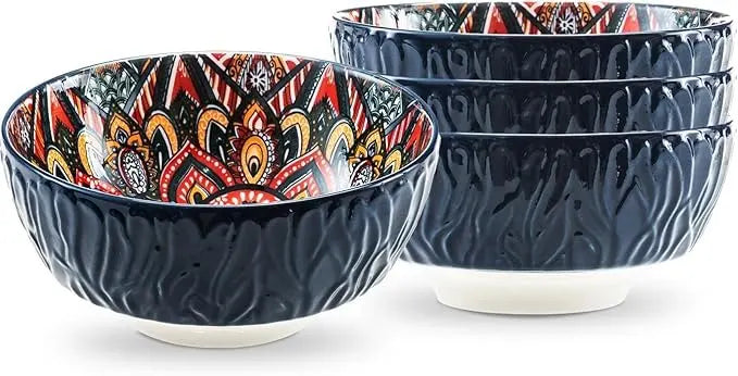 Boheemse keramische kommen set bloemmotief serveerschalen veelzijdig