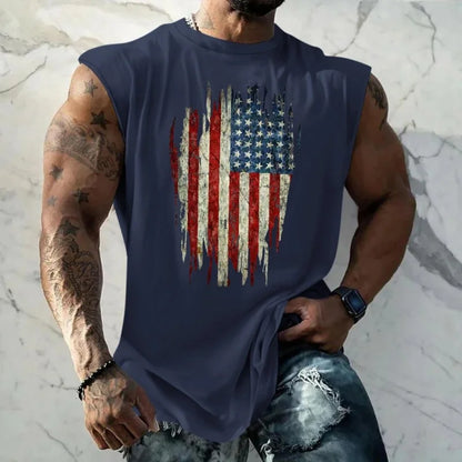 Breathable Men's Tank Top - Round-Neck, Sleeveless, 3D-Printed American Flag Heart Graphic, Casual Summer Wear