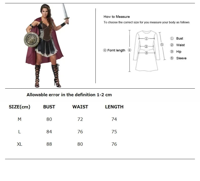 Middeleeuws Spartaanse gladiator-krijgerscosplaykostuum, Halloweenkostuum voor vrouwen, Romeinse prinsessenfantasiejurk 2026