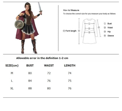 Middeleeuws Spartaanse gladiator-krijgerscosplaykostuum, Halloweenkostuum voor vrouwen, Romeinse prinsessenfantasiejurk 2026