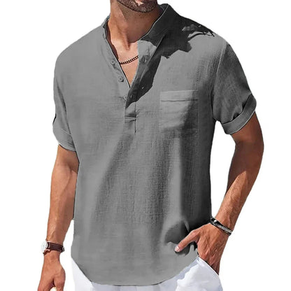 Variant image for Men's Summer Shirt, Breathable Cotton and Linen Blend with Henry Collar, Lightweight and Casual Fit-13
