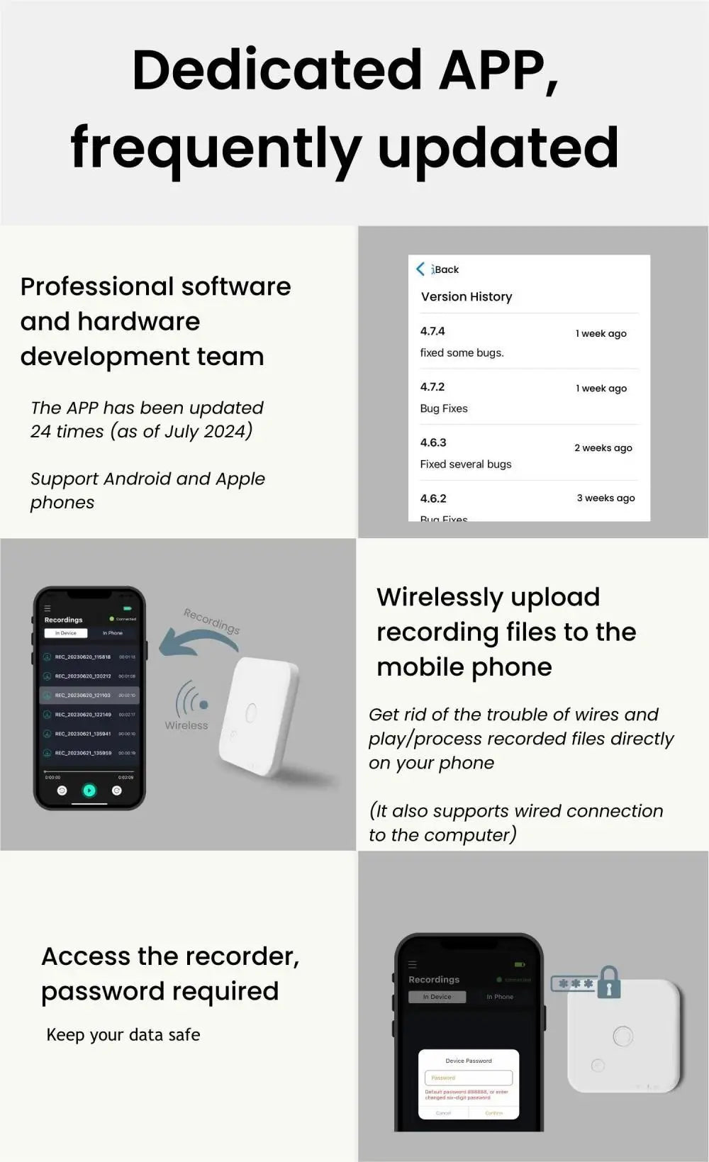 Enregistreur vocal IA 64GB avec transcription et traduction