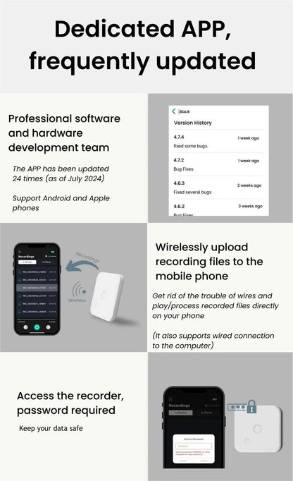 Enregistreur vocal IA 64GB avec transcription et traduction