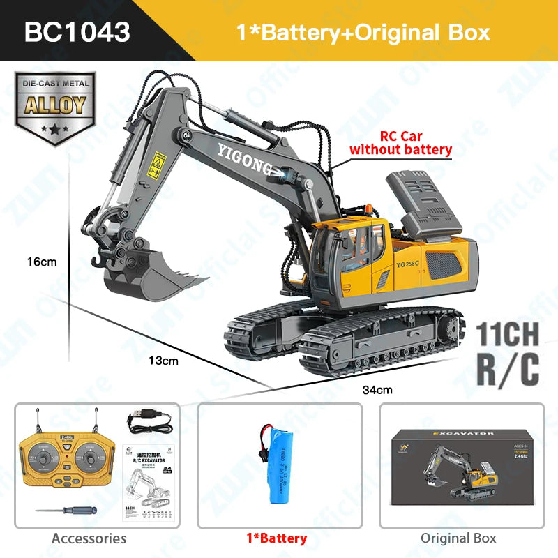 Professional RC Construction Vehicle Set - 2.4G Alloy Excavator & Dump Truck Toy for Kids