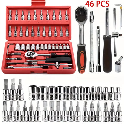 Metric Socket Wrench Set - Home Tools Car Mechanic Kit with Ratchet and Adapters