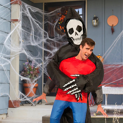 Opblaasbaar zwart gewaad met spookmasker, kostuumaccessoire voor volwassenen, Halloween, carnaval en gemaskerde cosplayfeesten 2026