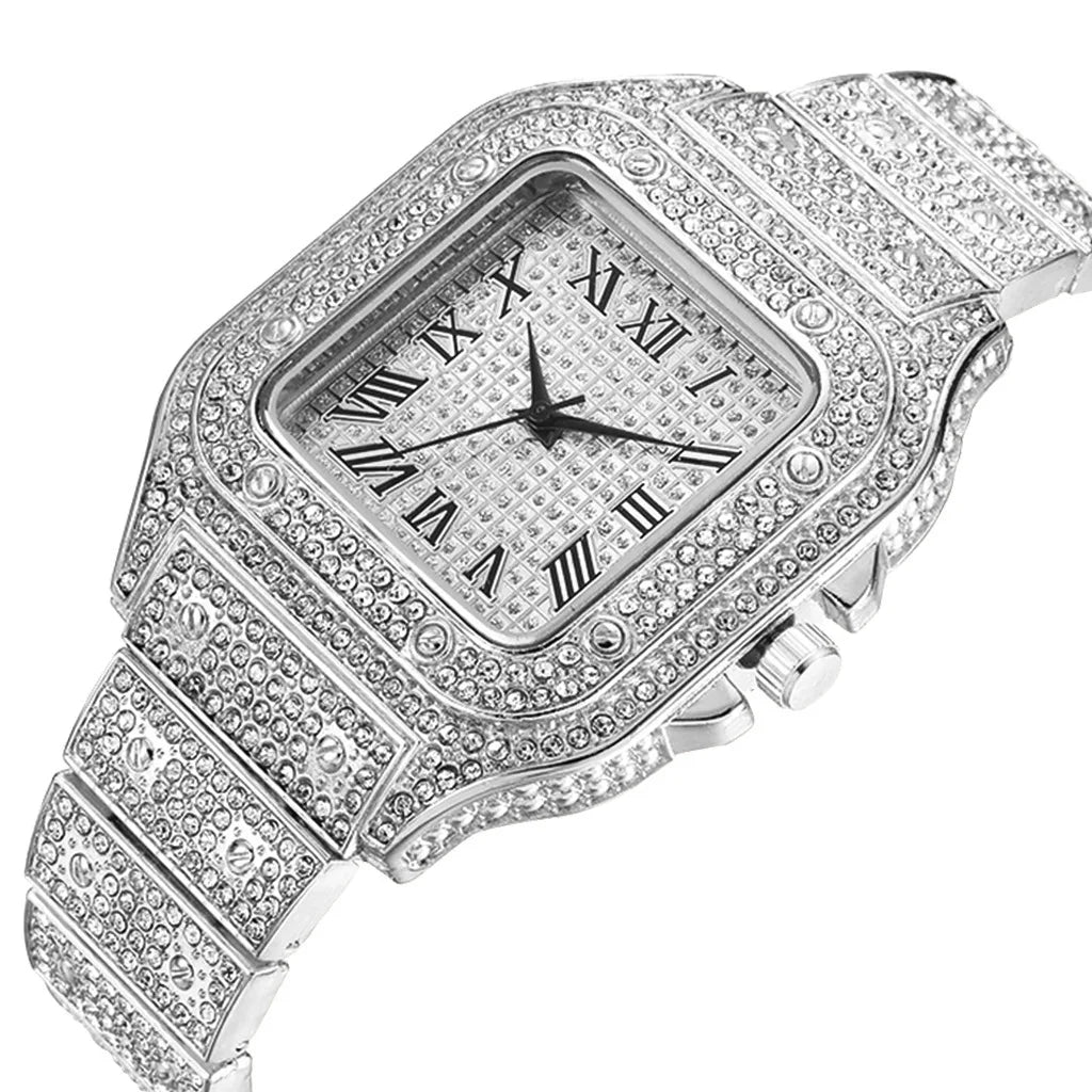 Goldene Uhr Strass Armband Unisex Armbanduhr Feiertag 2025 Funkelnd Quarz Statement Geschenk