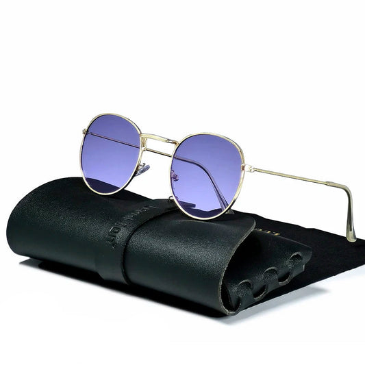 Round Retro Sunglasses for Men/Women Luxury UV400 Metal Vintage Eyewear No Leather Case