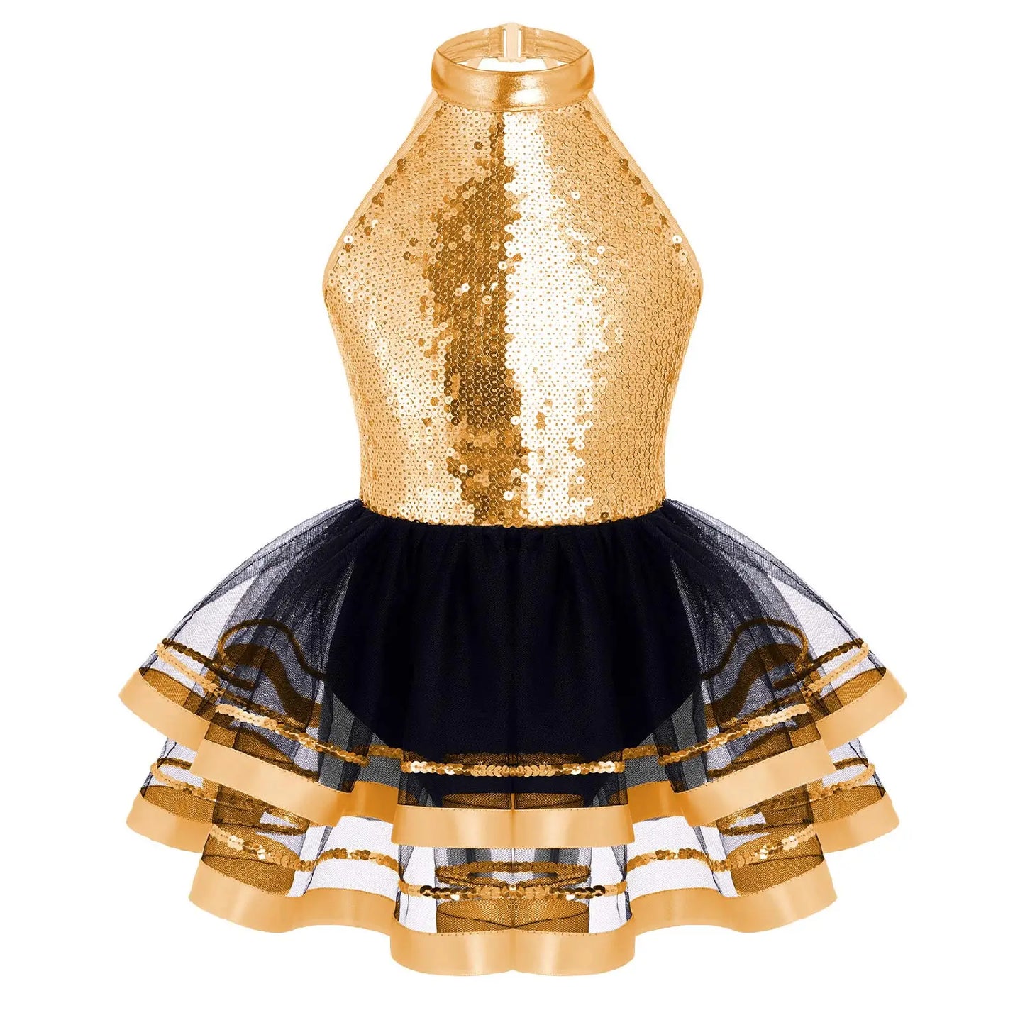 Lightweight girls' leotard - sequined skirted tutu, polyester, for ballet and dance performances