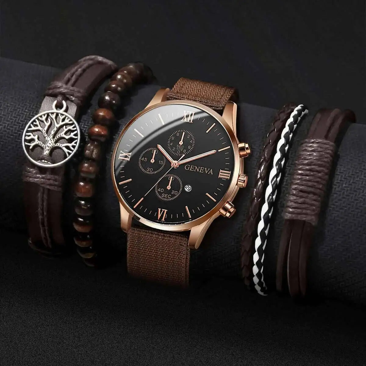 Quartz Watch And Bracelet Set Nylon Band Casual Gift