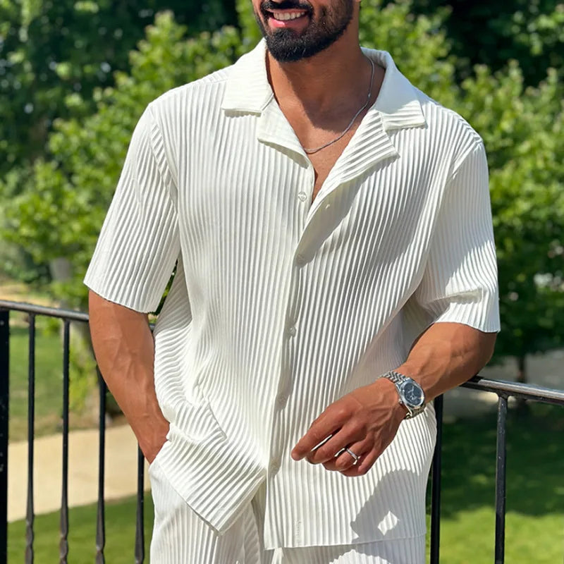 Women's Loungewear Set - Lightweight Linen Short-Sleeved Shirt and Fluid Pants for Summer Comfort-2