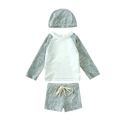 Hurtigtørrende unisex baby badetøj 2-delt sæt – langærmet rashguard top, shorts, polyester, sommerstrandtøj