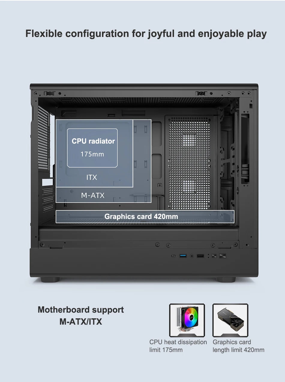 Boîtier PC vertical en verre MicroATX compatible avec radiateur 360mm