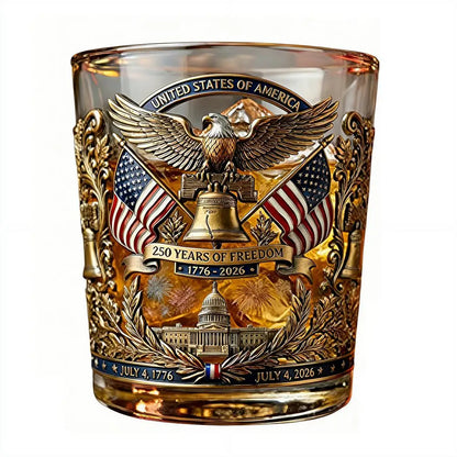 Patriotic Whiskey Glass Hand Blown Eagle Glassware USA 250th Anniversary Rotating Cup Gift Idea