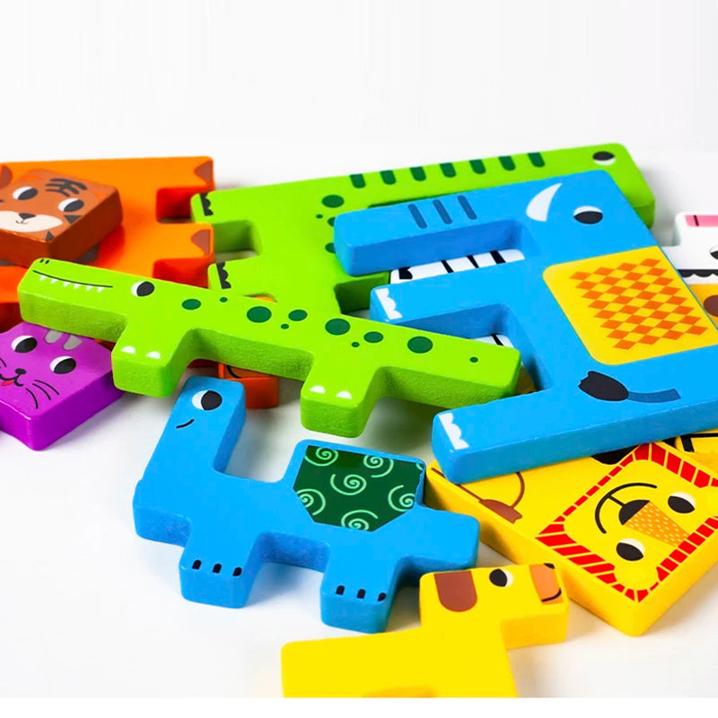 Montessori Animal Characters Wooden Transportation Puzzle Toy