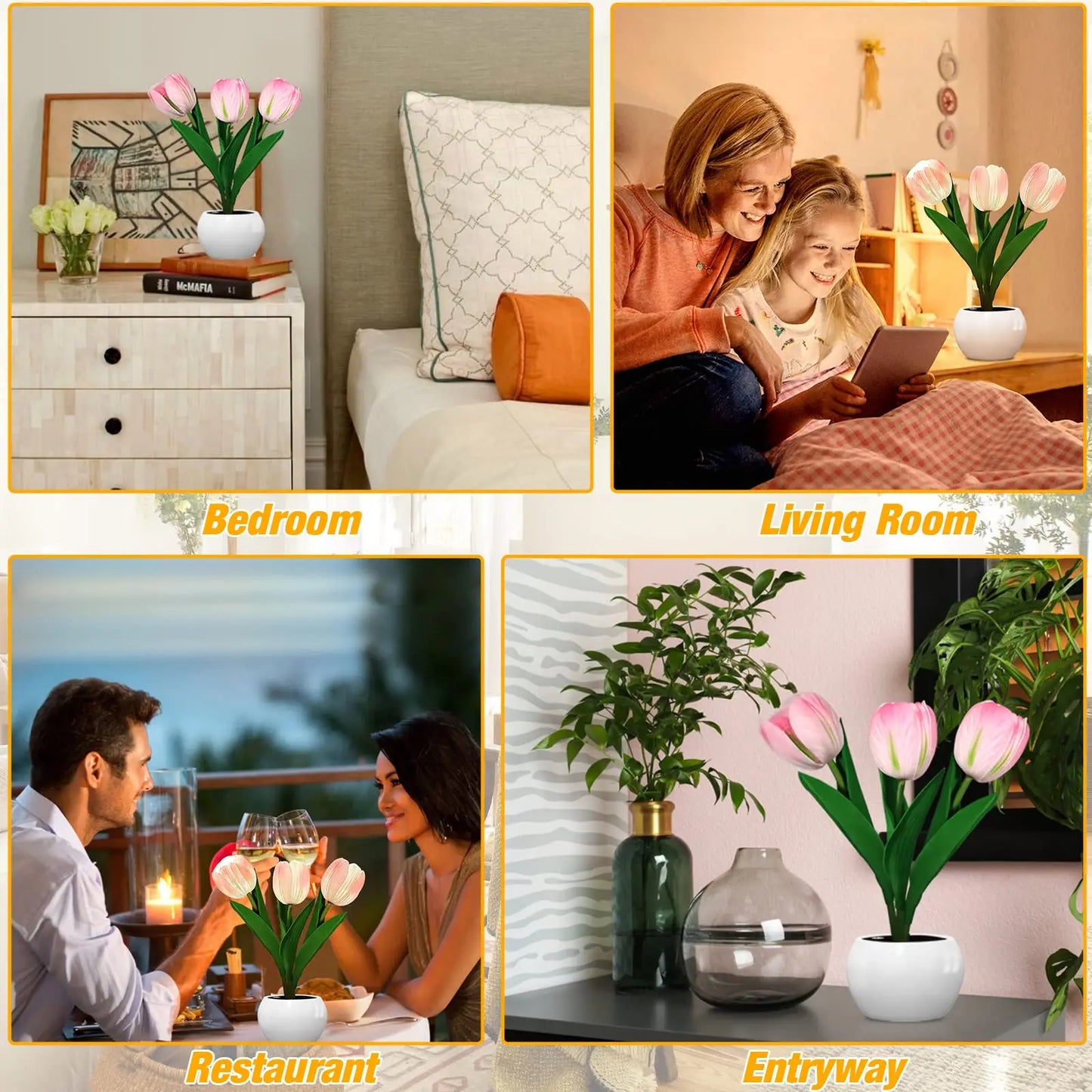 LED natlys tulipan bordlampe romantisk stemningsblomst lys efterår 2025 hjemmedekoration gave