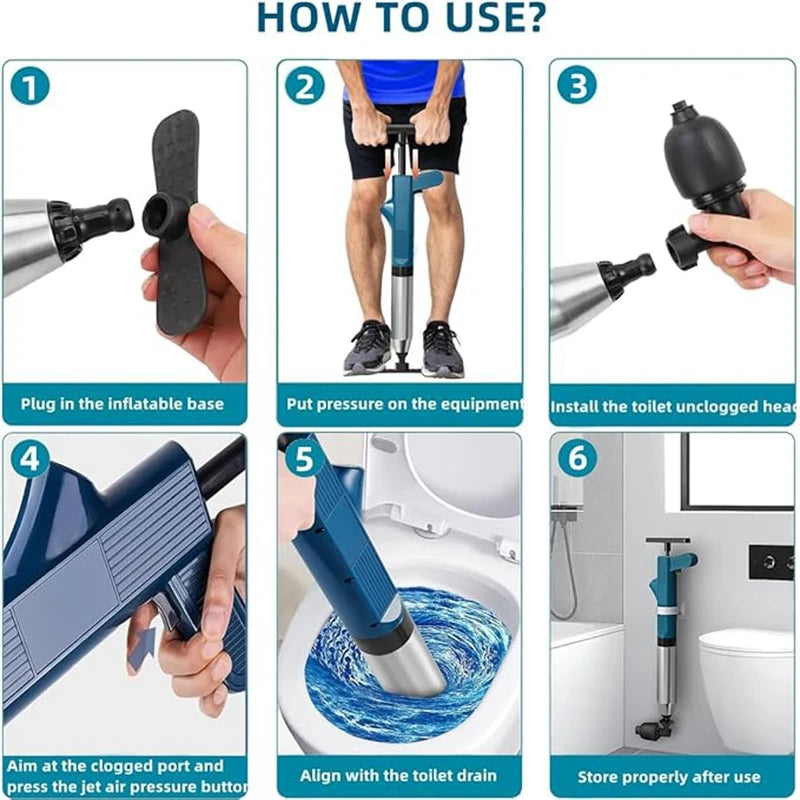Toilet Plunger Kit Pneumatic Drain Unblocker With High Pressure Blaster Stainless Steel Tools Home DIY 2026