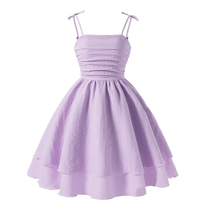 Lightweight Girls' Dress - Tiered Sling Dress, Polyester Elastane, For Birthday Party, Pageant, Communion