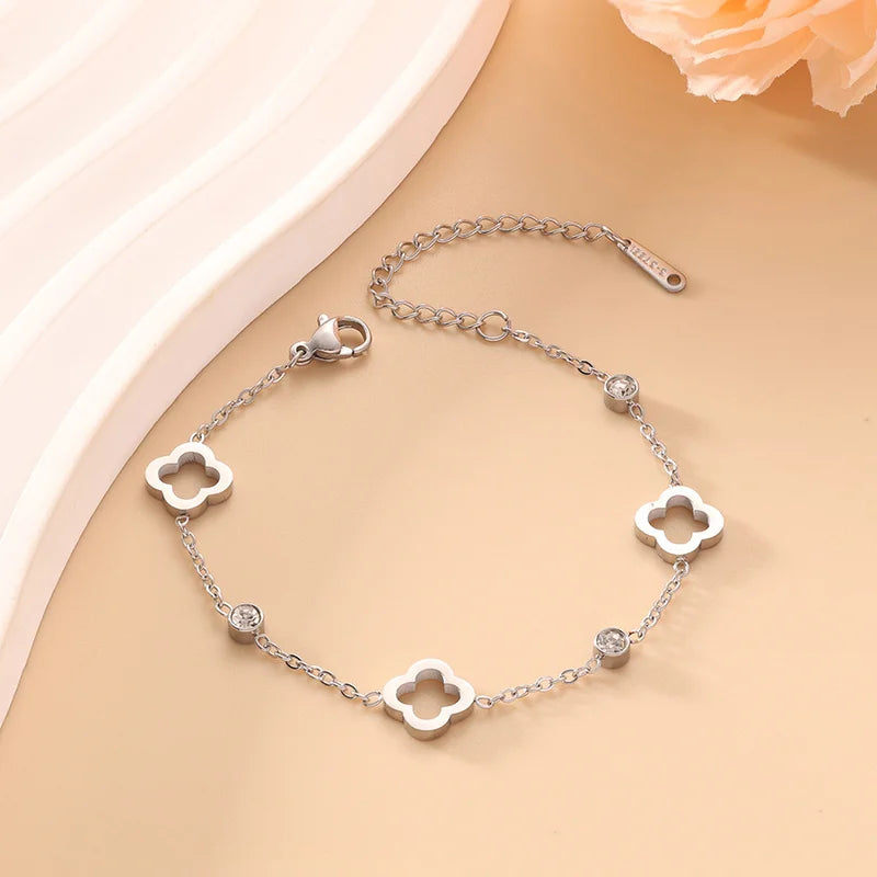 Set de pulseras de acero inoxidable con flor de trébol, regalo dorado