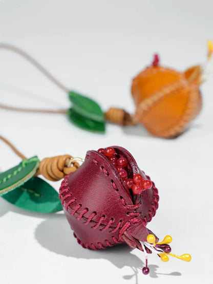 Portachiavi in pelle con ciondolo melograno per borsa e decorazione auto