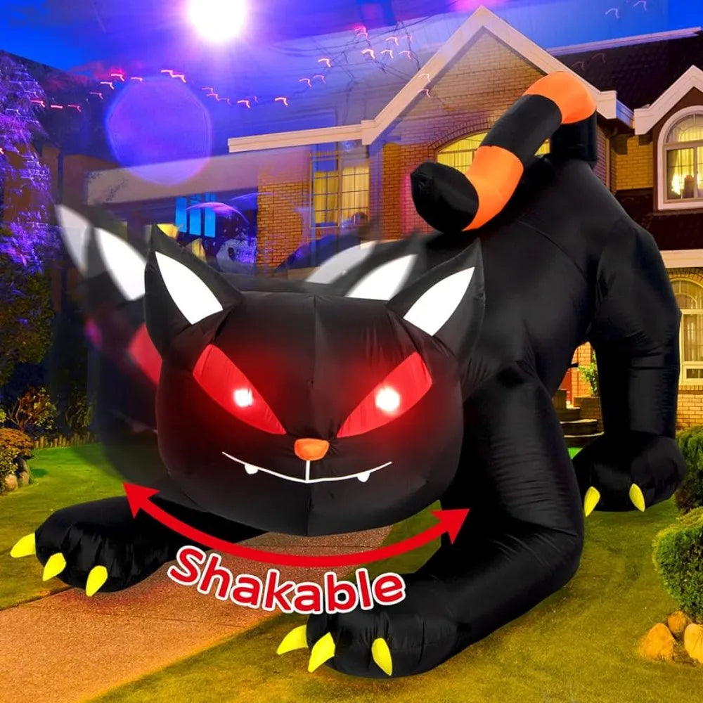 Opblaasbare zwarte kat van 7-Foot met Halloween-LED voor buiten, feest- en tuindecoratie 2026