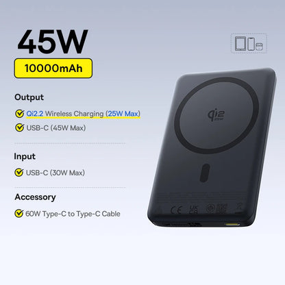 Qi2 Magnetic Power Bank 10000mAh – 15W Wireless & 22.5W USB-C Charging for iPhone & Samsung 2026